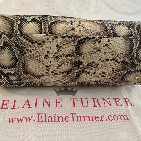 Elaine Turner Beige Leather Snake Print Satchel - Picture 2 of 4